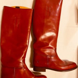 Frye red leather riding boots, size 8